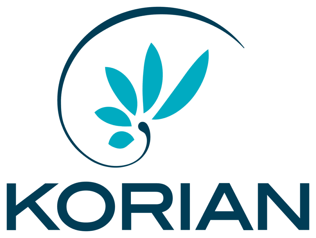 Logo KORIAN avec un symbole de feuille stylisé