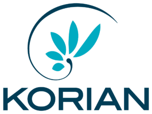 Logo KORIAN avec un symbole de feuille stylisé