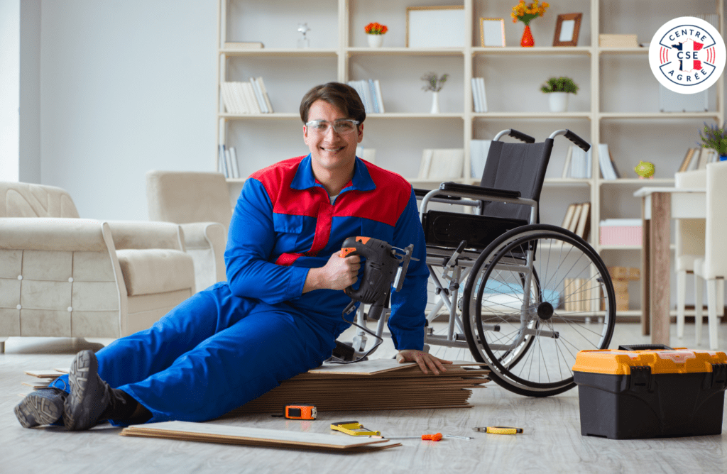 Homme en fauteuil roulant travaillant sur un projet de bricolage