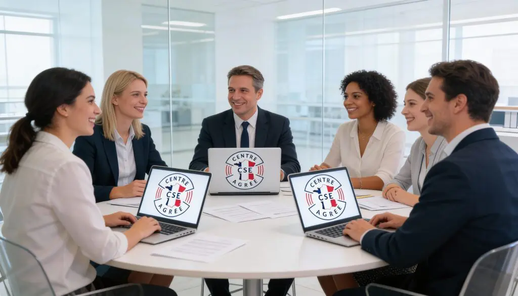 Réunion de formation CSE à Nantes : équipe discutant autour d'une table