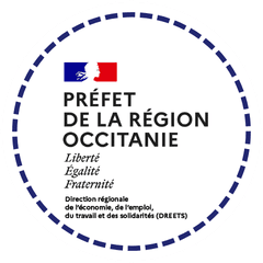 Logo de la Préfecture de la Région Occitanie, DREETS