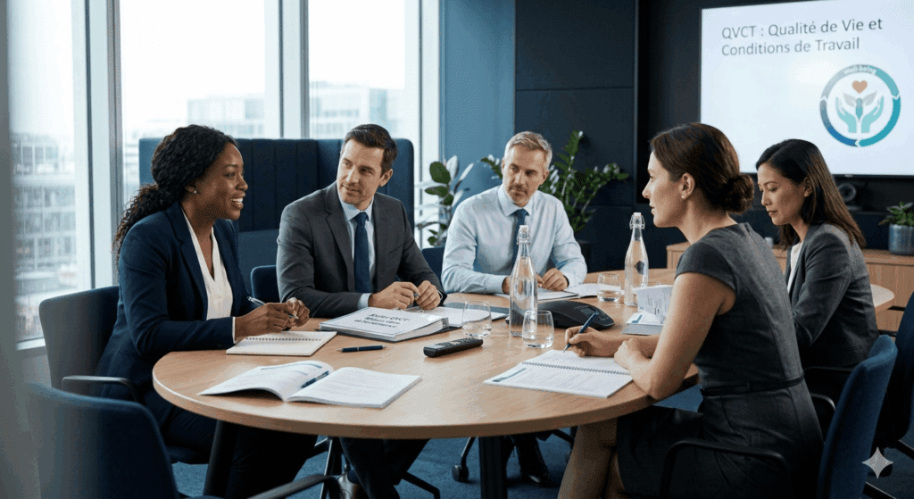 Équipe en réunion sur la Qualité de vie et Conditions de Travail (QVCT)