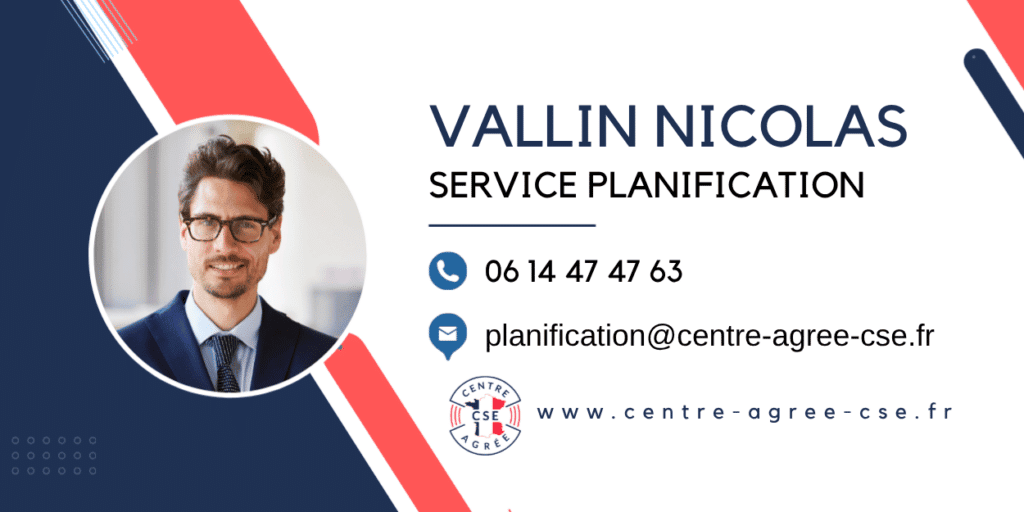 Carte de visite de Vallin Nicolas, planificateur, avec coordonnées et logo