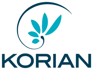 Logo KORIAN avec un symbole de feuille stylisé